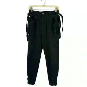 Something Navy Black High-Waisted Tie Pants Size 2 99% Cotton Trendy Tapered Fit